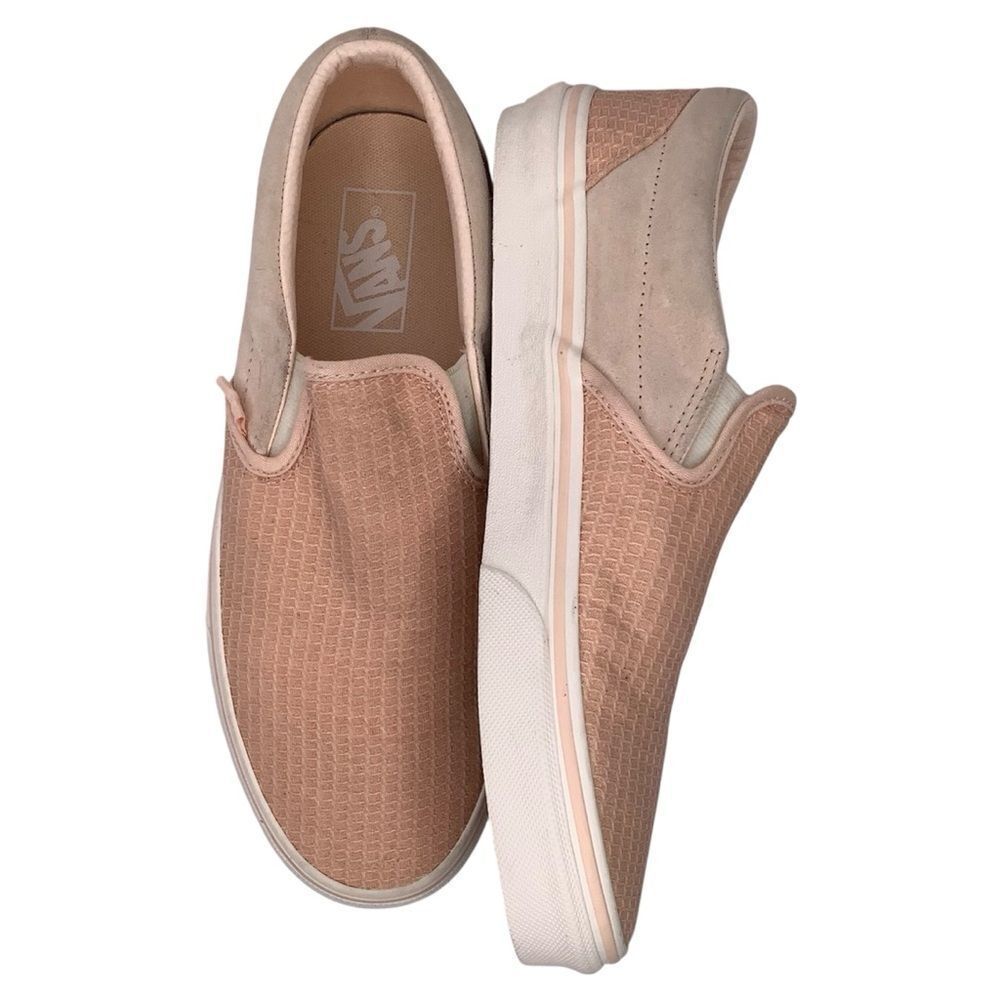 Vans Slip On Blush Pink Textile/Leather Suede Women Skater Sneaker Shoes Sz 7.5